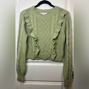 And Now This Women's Size L Ruffled Cropped Pullover Sweater, Green